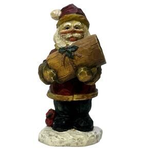 Craig Kirkwood for Demdaco Vintage 2002 Carved 4.75" Santa with Log and Cardinal